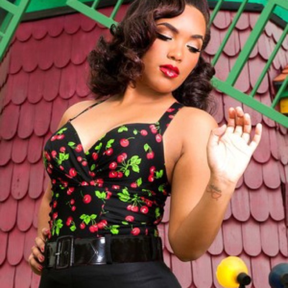 Pinup Couture Zooey top in Cherry print